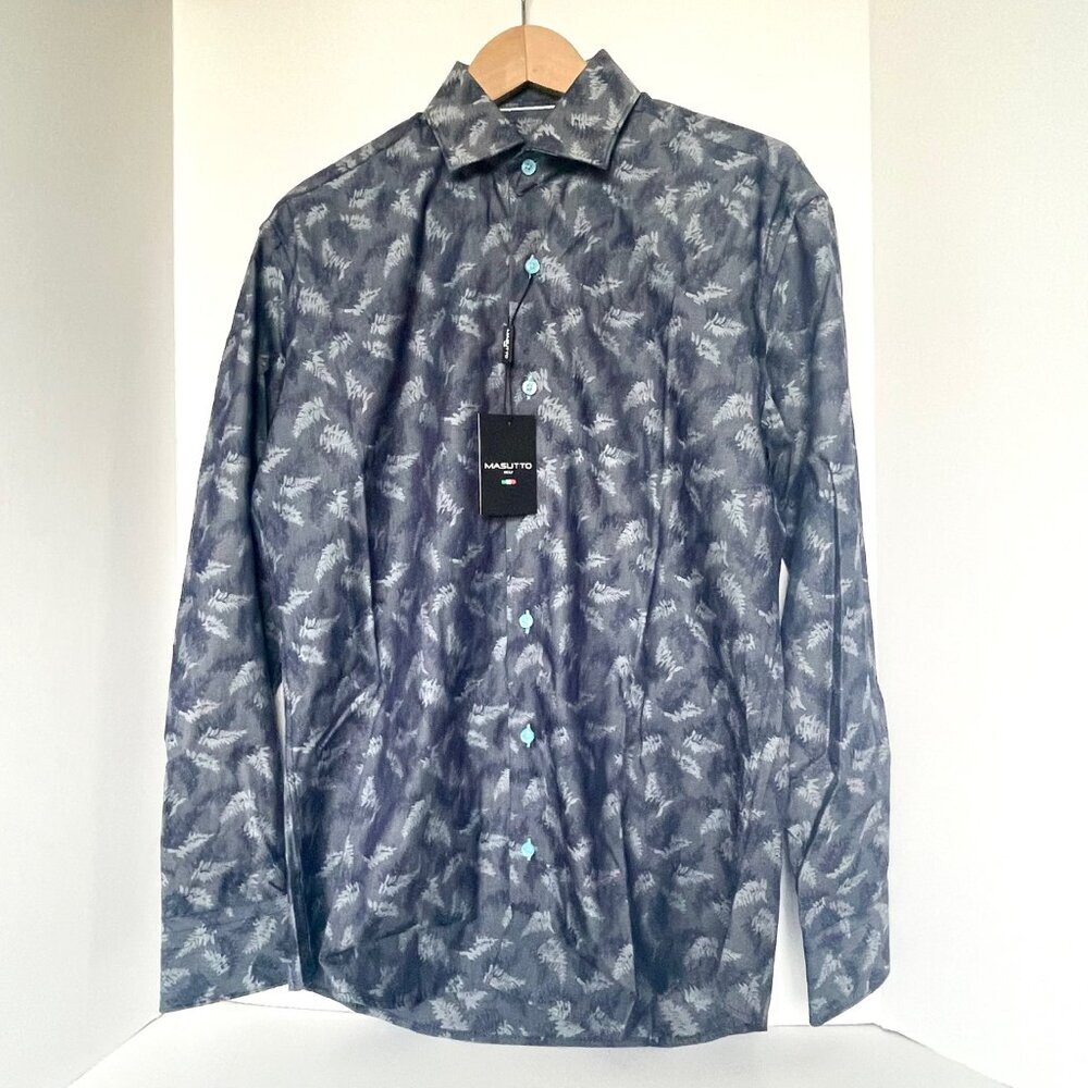 Masutto Leandro Luxury Cotton Dress Shirt Men’s Medium Blue-Gray Semi-Fit NWT